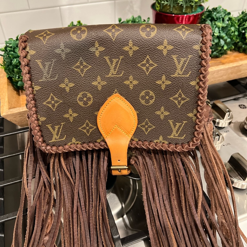 Vintage Boho Louis Vuitton-crossbody-fringe repurposed LV - gift ❤️